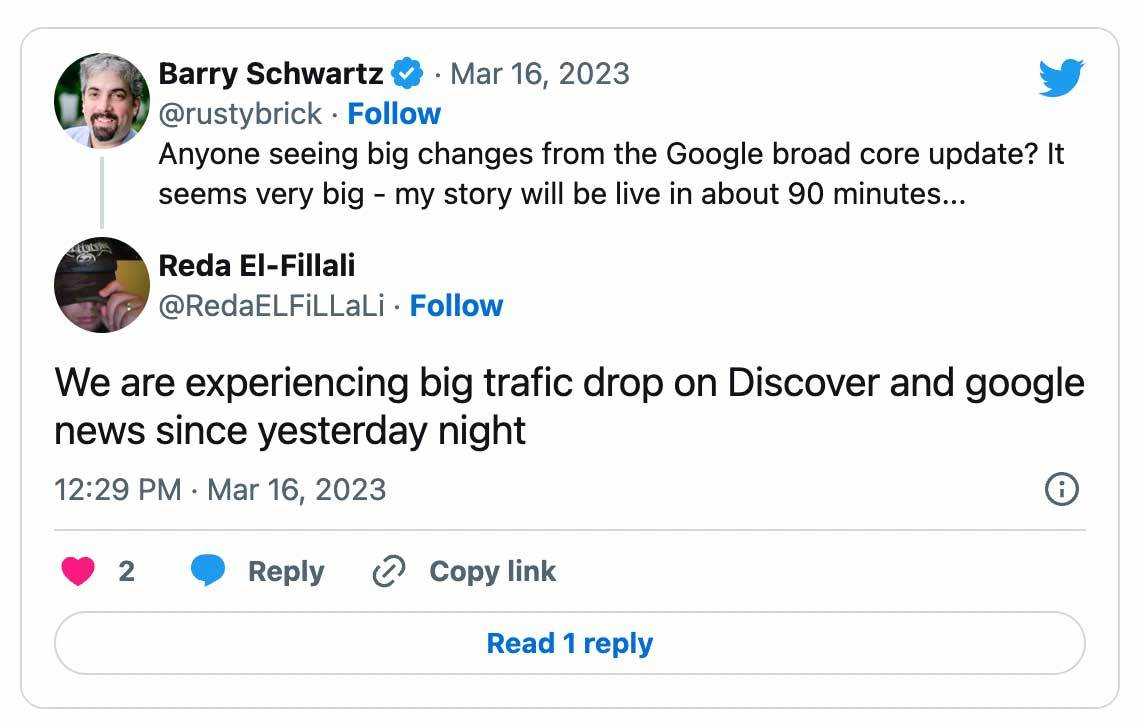 Google discover and google news drop effect
