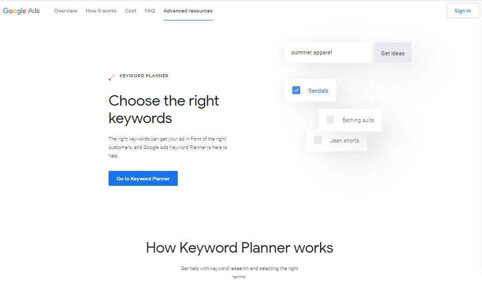 Ga Keywords Planner