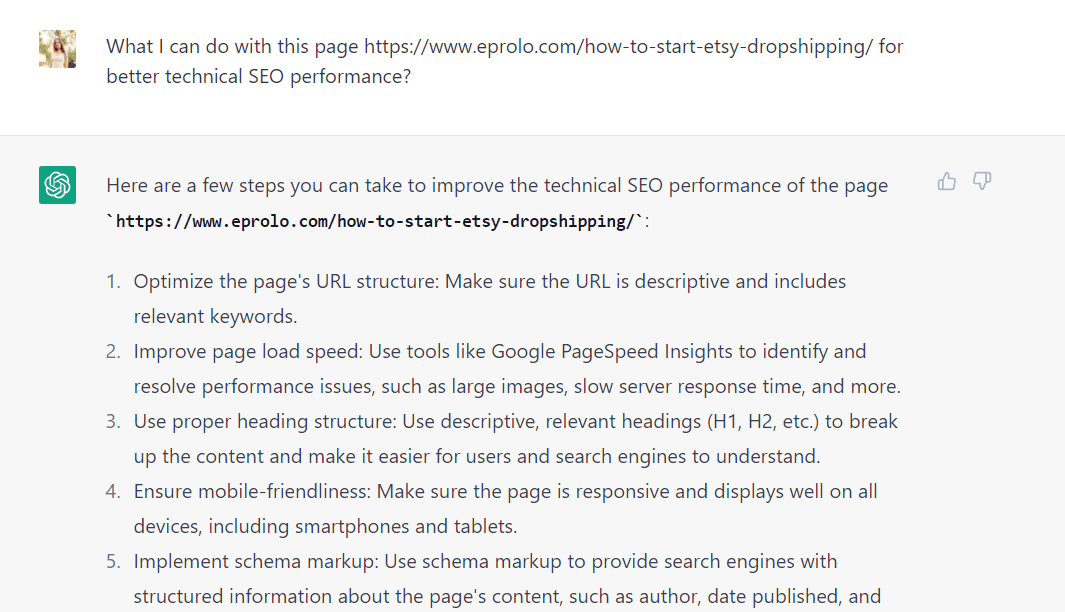 Technical seo chatgpt