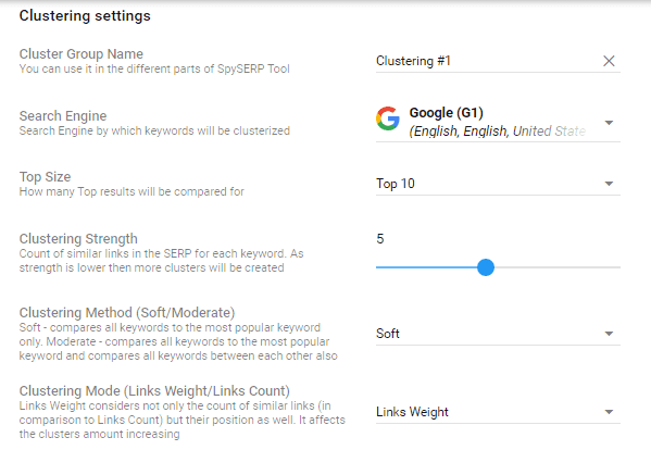 Spyserp Clustering Settings