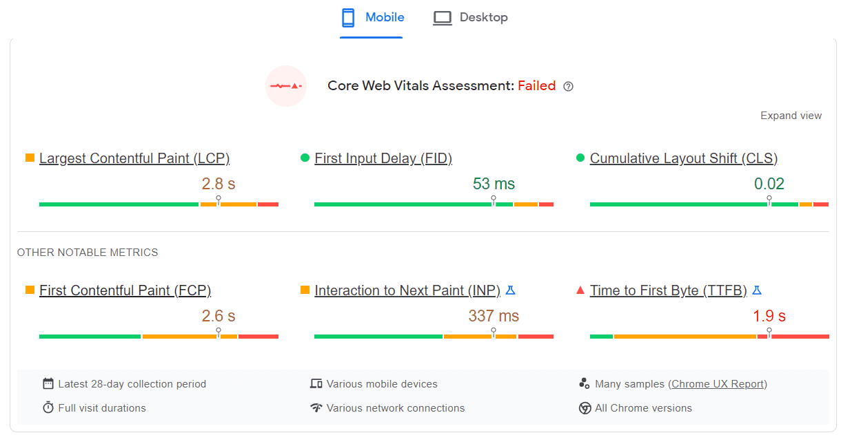 First contentful paint