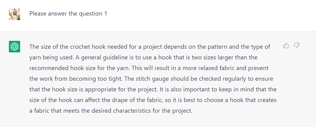 Size crochet hook answer