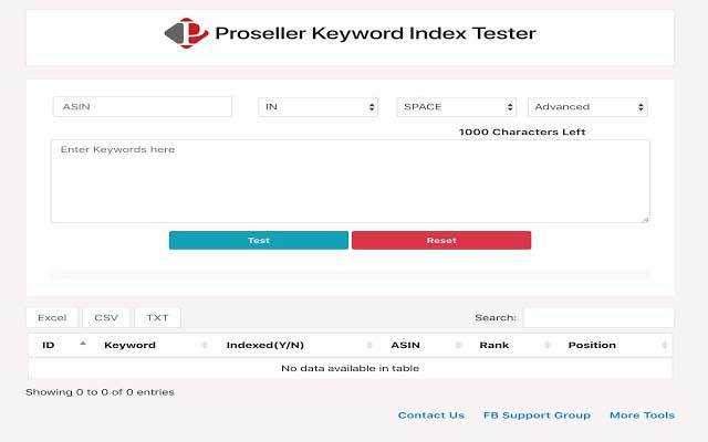 Proseller Amazon Keyword Index Rank Tester
