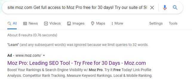 Moz google results