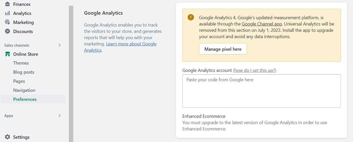 Shopify google analytics